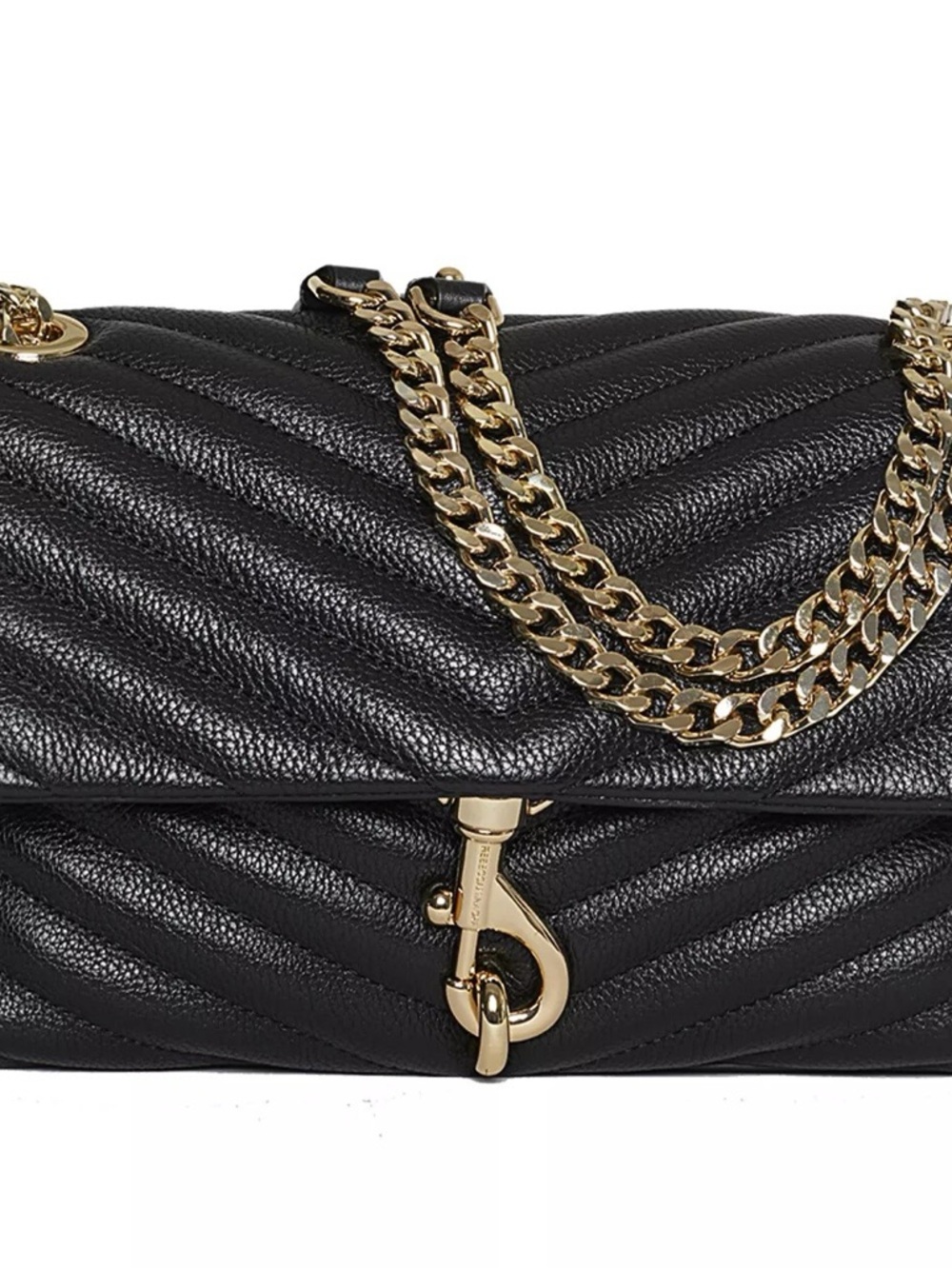 Rebecca Minkoff Black Quilted Shoulder Bag with Gold Hardware Chevron - Picture 10 of 11